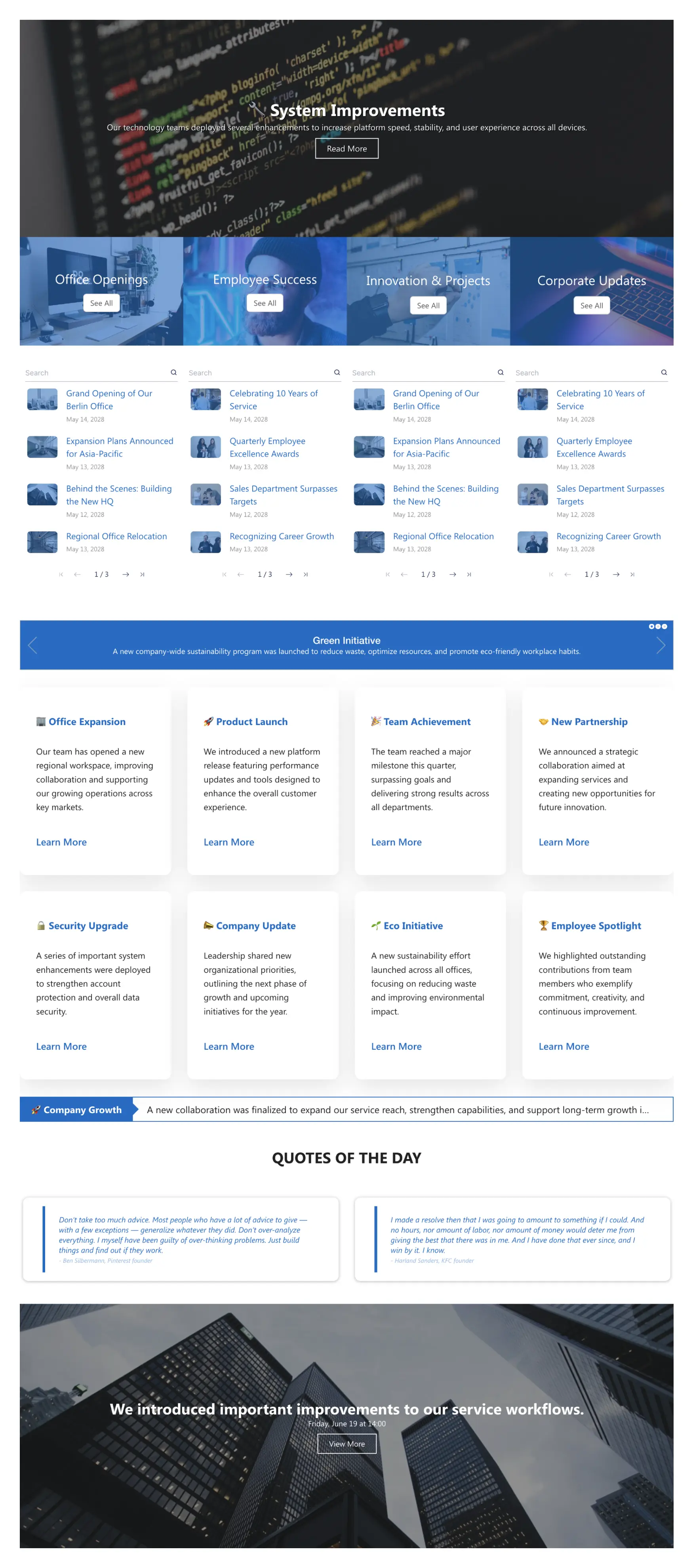 Workplace News - SharePoint News Portal Template: Centralize company news with a modern, engaging interface.