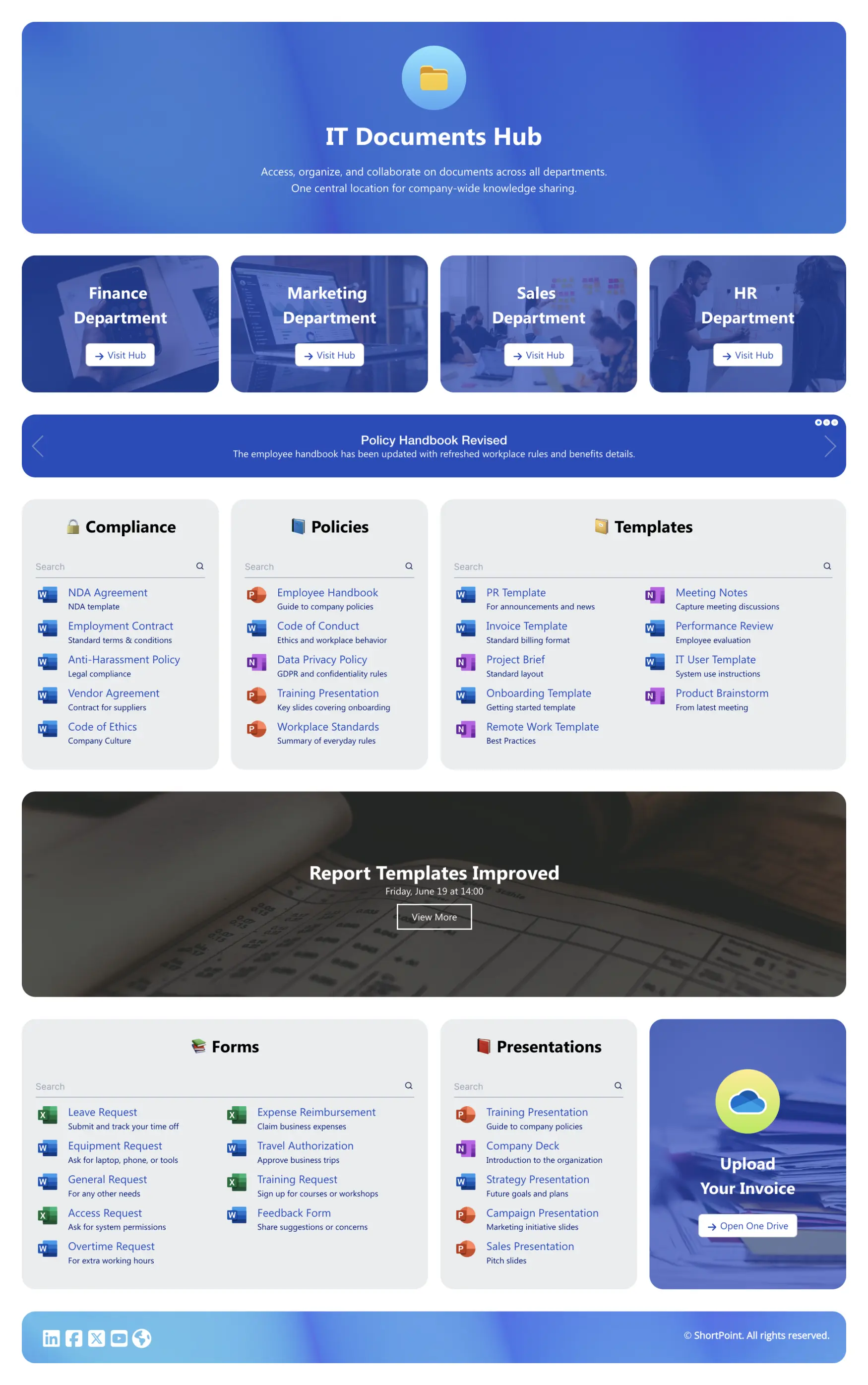Documents 2 – Document Management Template: Central document hub with alerts, search, and actions.