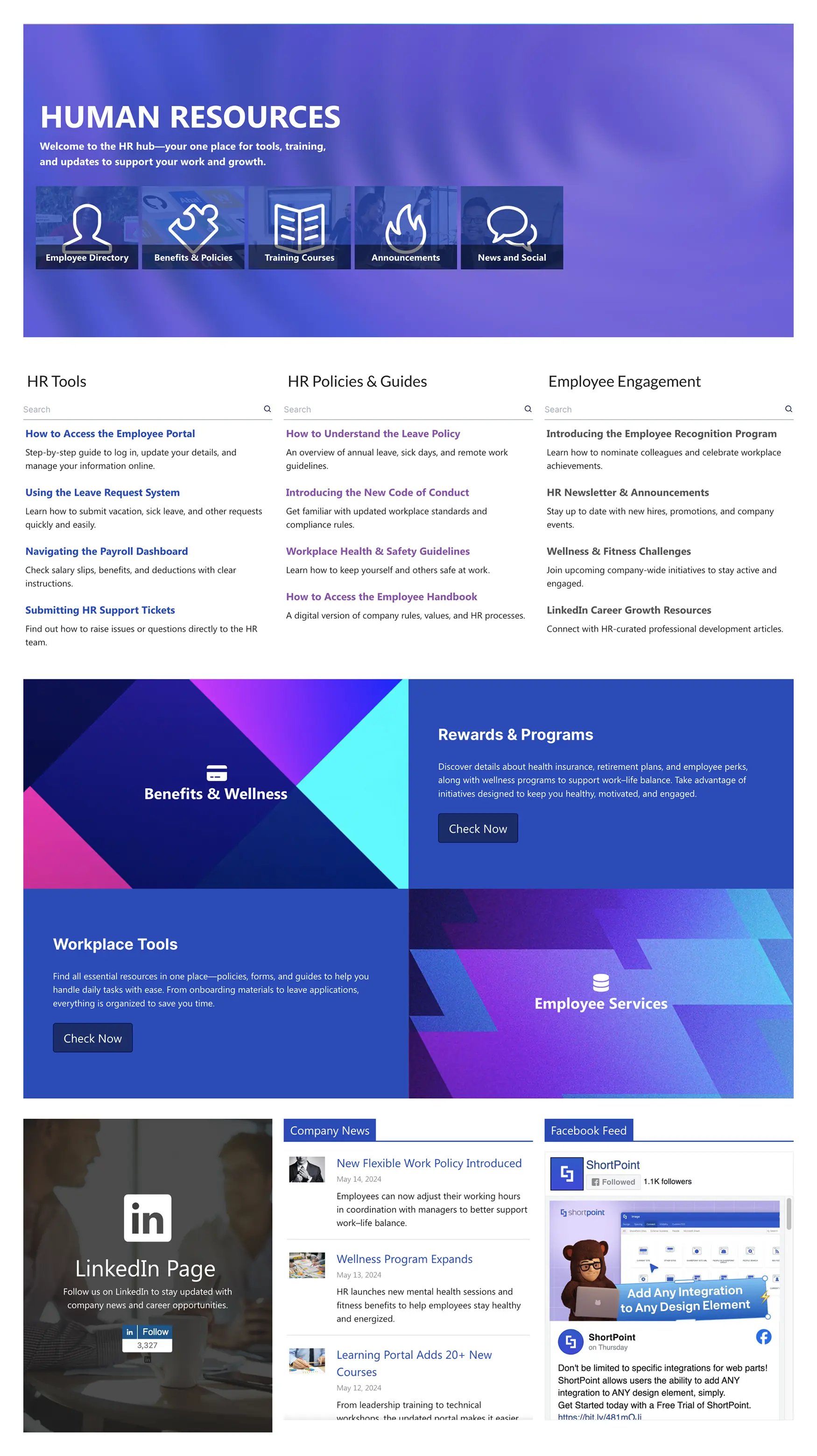 HR 1 – Human Resources Template: Centralize tools, policies, training, engagement, and news.