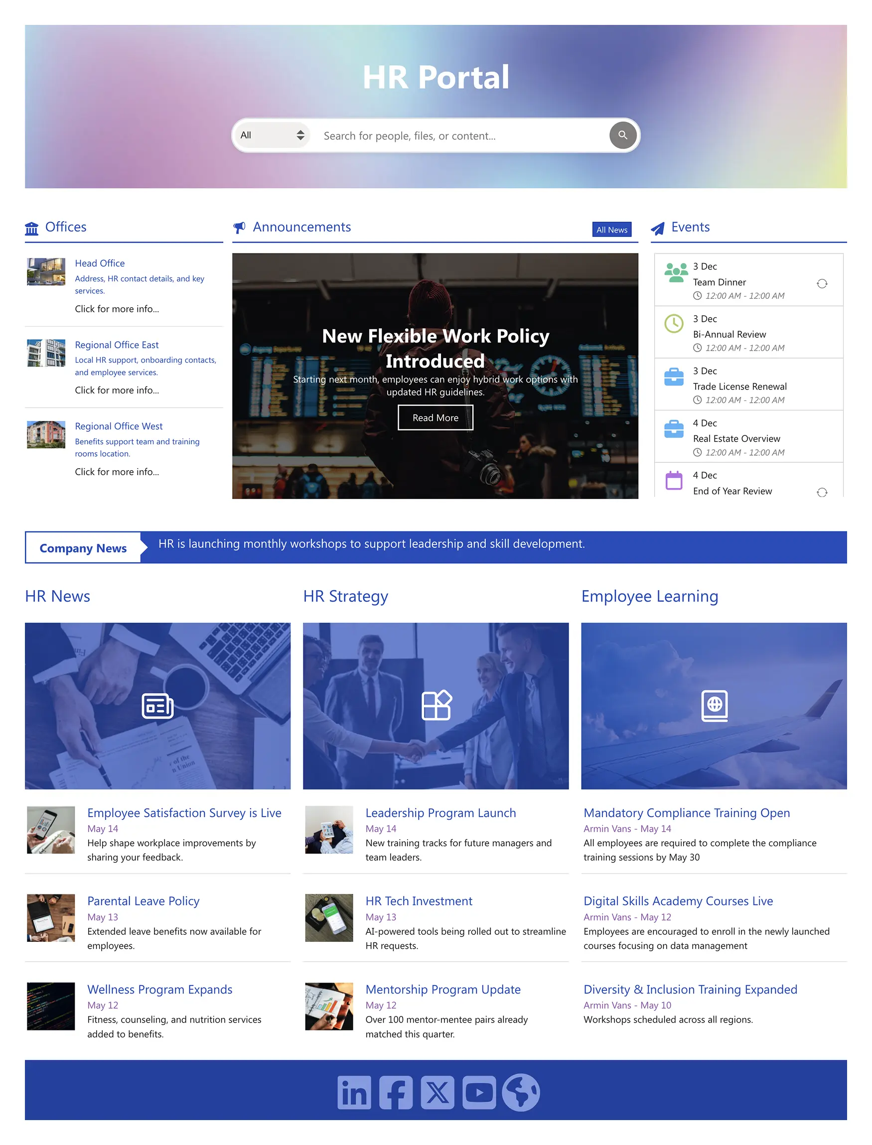 HR 2 - HR Intranet Portal: Central HR hub for search, announcements, events, learning.