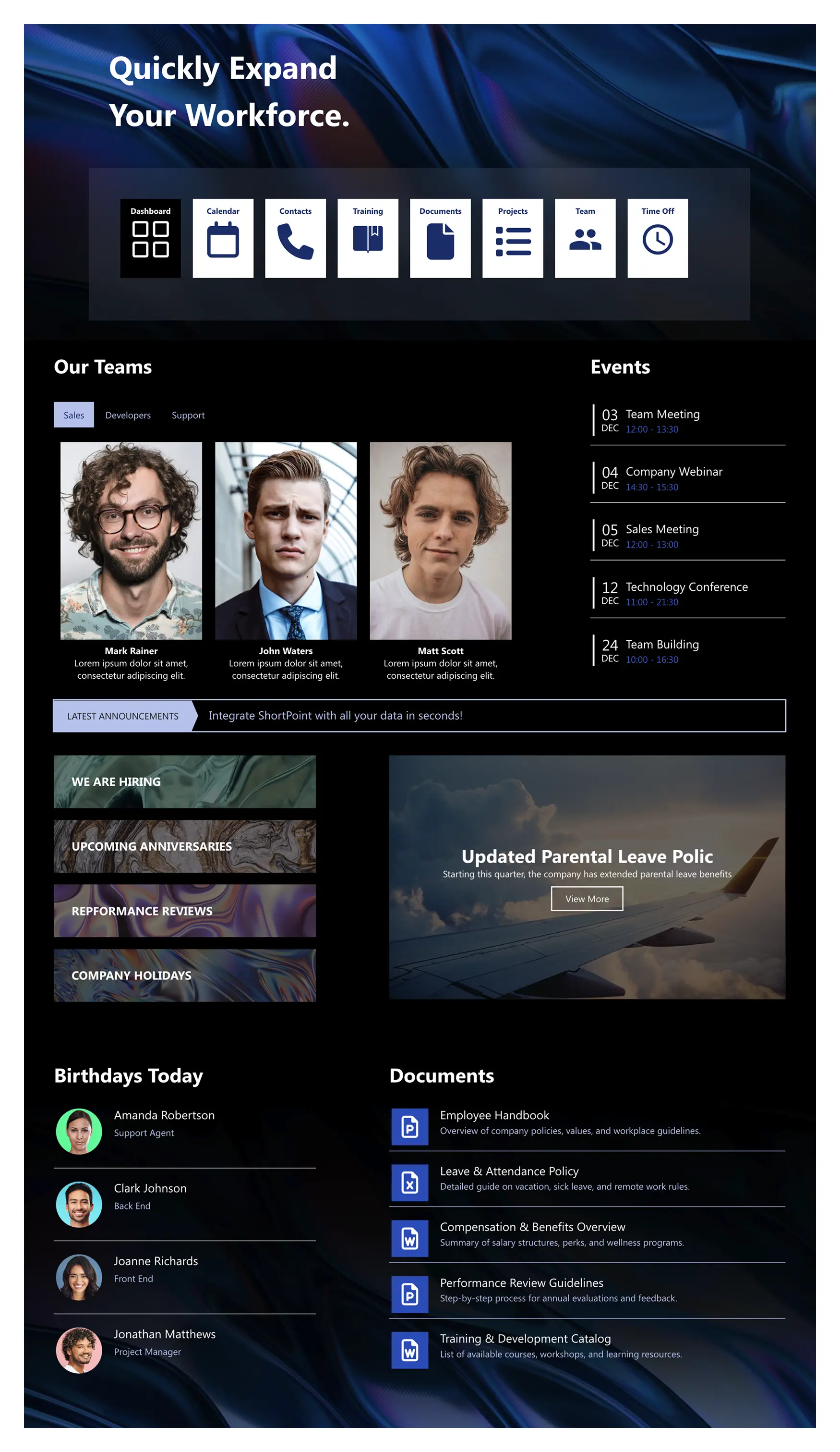 HR 5 – Human Resource Template: Modern hub for people, policies, events, and tools.