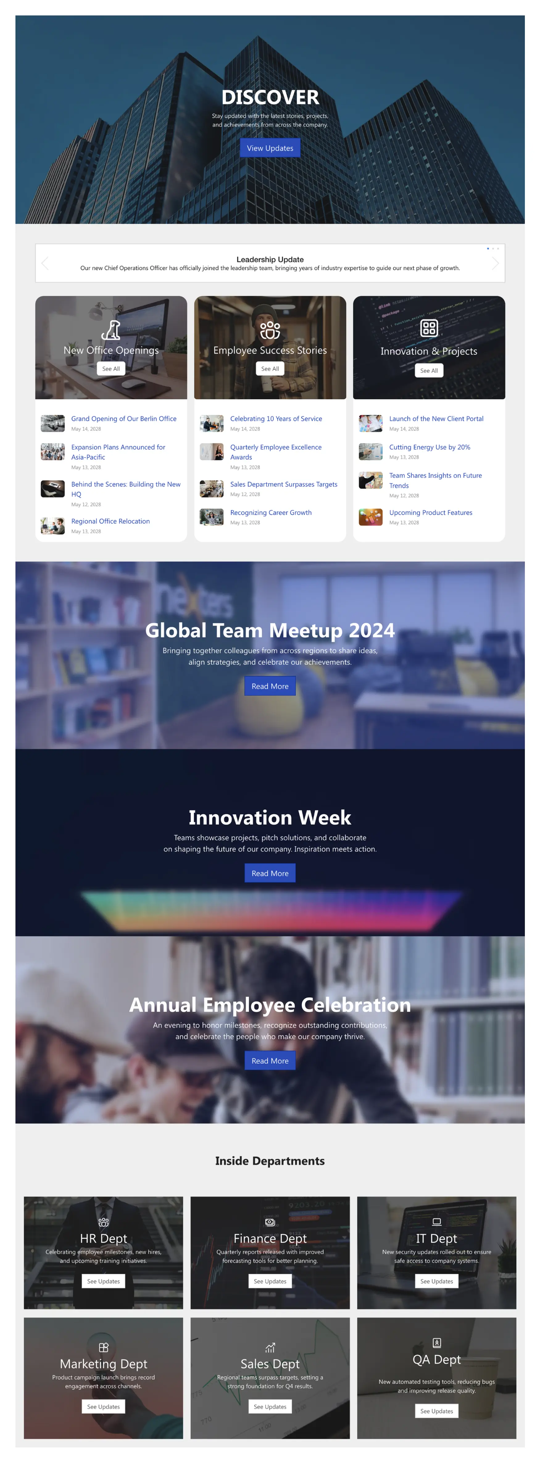 News Portal 4 – Intranet Feed Template: Company feed for news, events, and department updates.