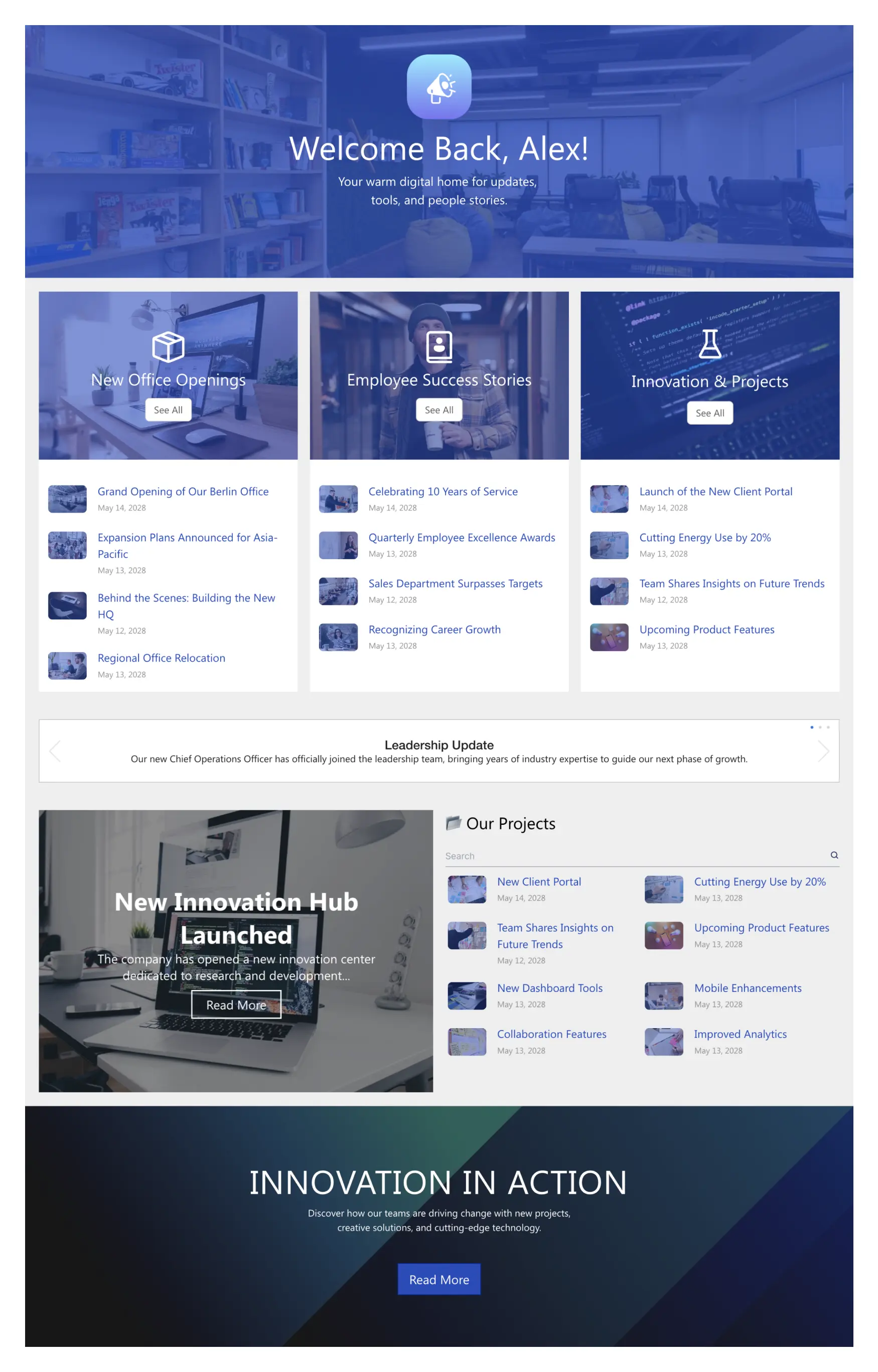 News Portal 6 – Sharepoint Company Feed: Company feed for streams, projects, launches, and updates.
