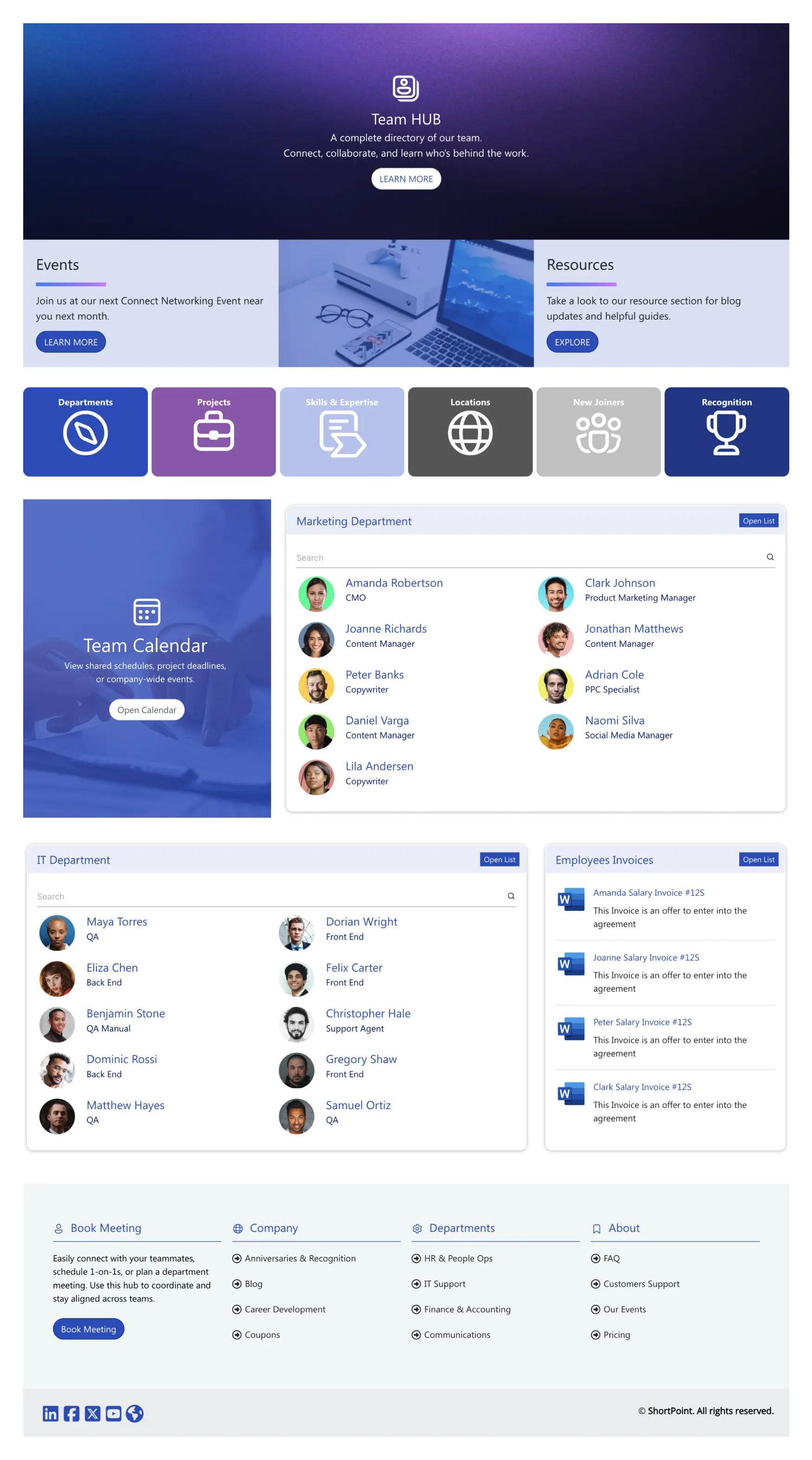 Team Hub 4 – SharePoint Employee Portal Template: Employee portal for people, calendar, skills, and resources.
