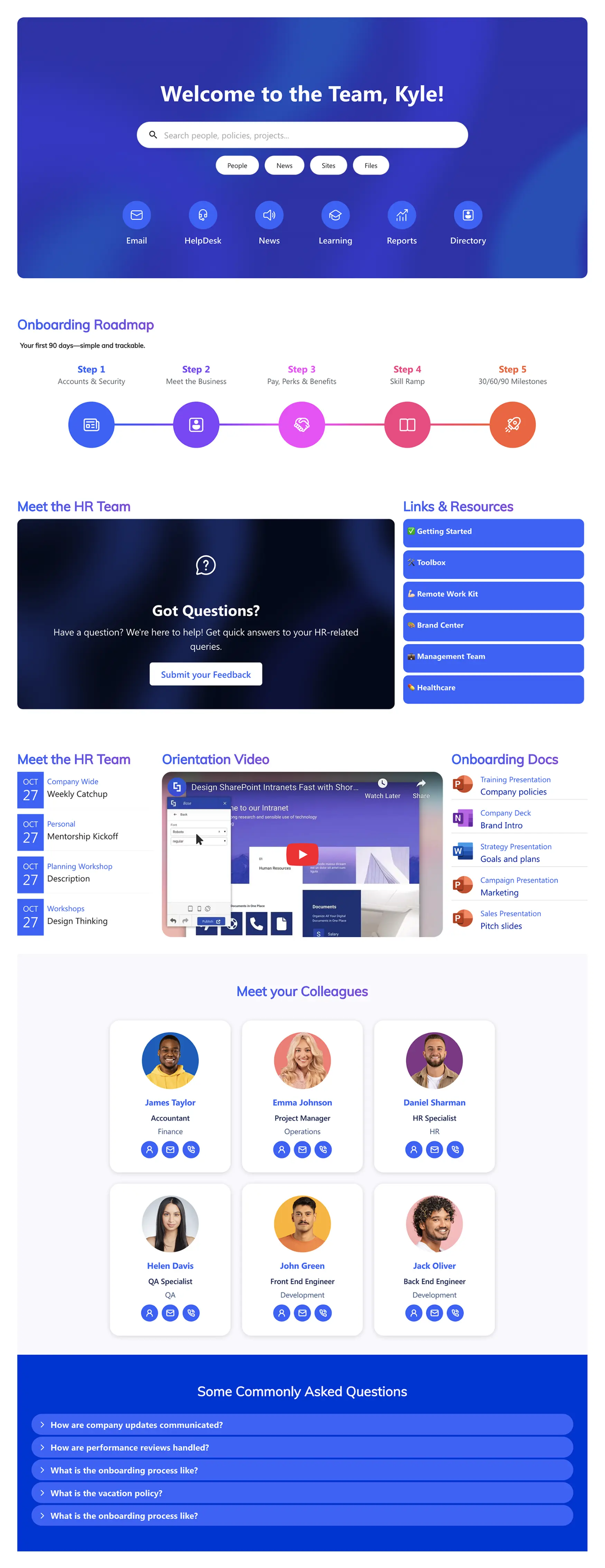 The Welcome Space - SharePoint Employee Onboarding Template: A central hub for all team resources and needs.