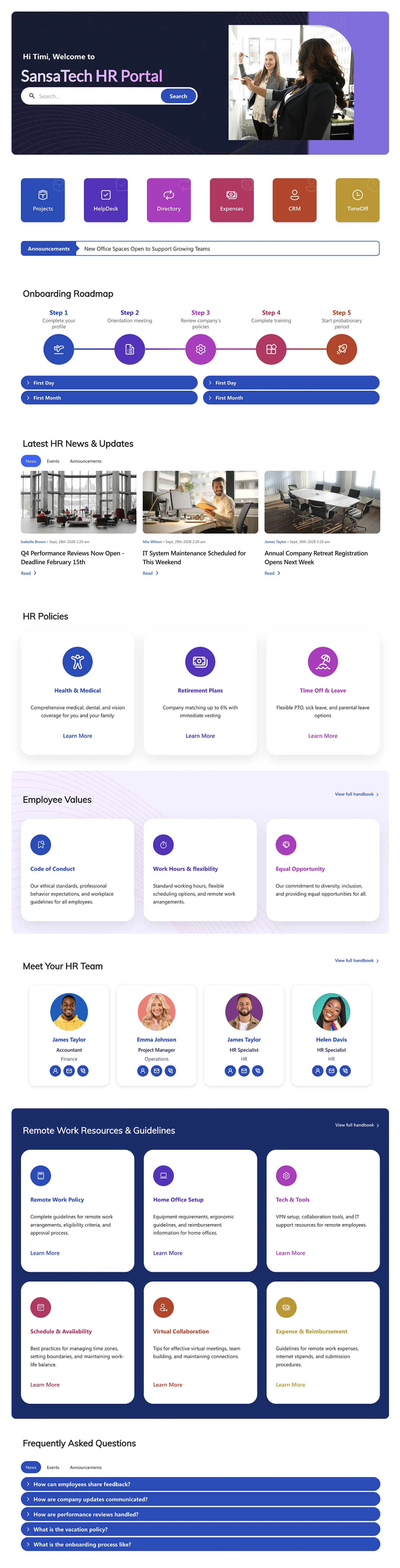 Welcome Portal - SharePoint HR Template: Your all-in-one hub for HR resources, news, policies, and tasks.